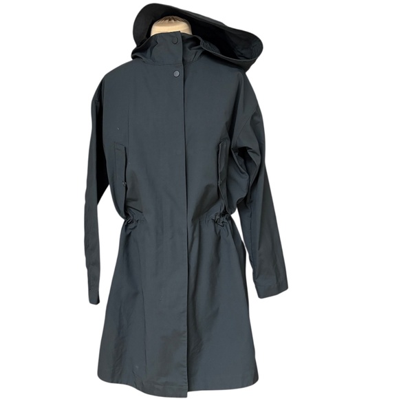 jacket rain anorak EVERLANE black hood pockets unlined drawstring waist classic - Picture 1 of 16